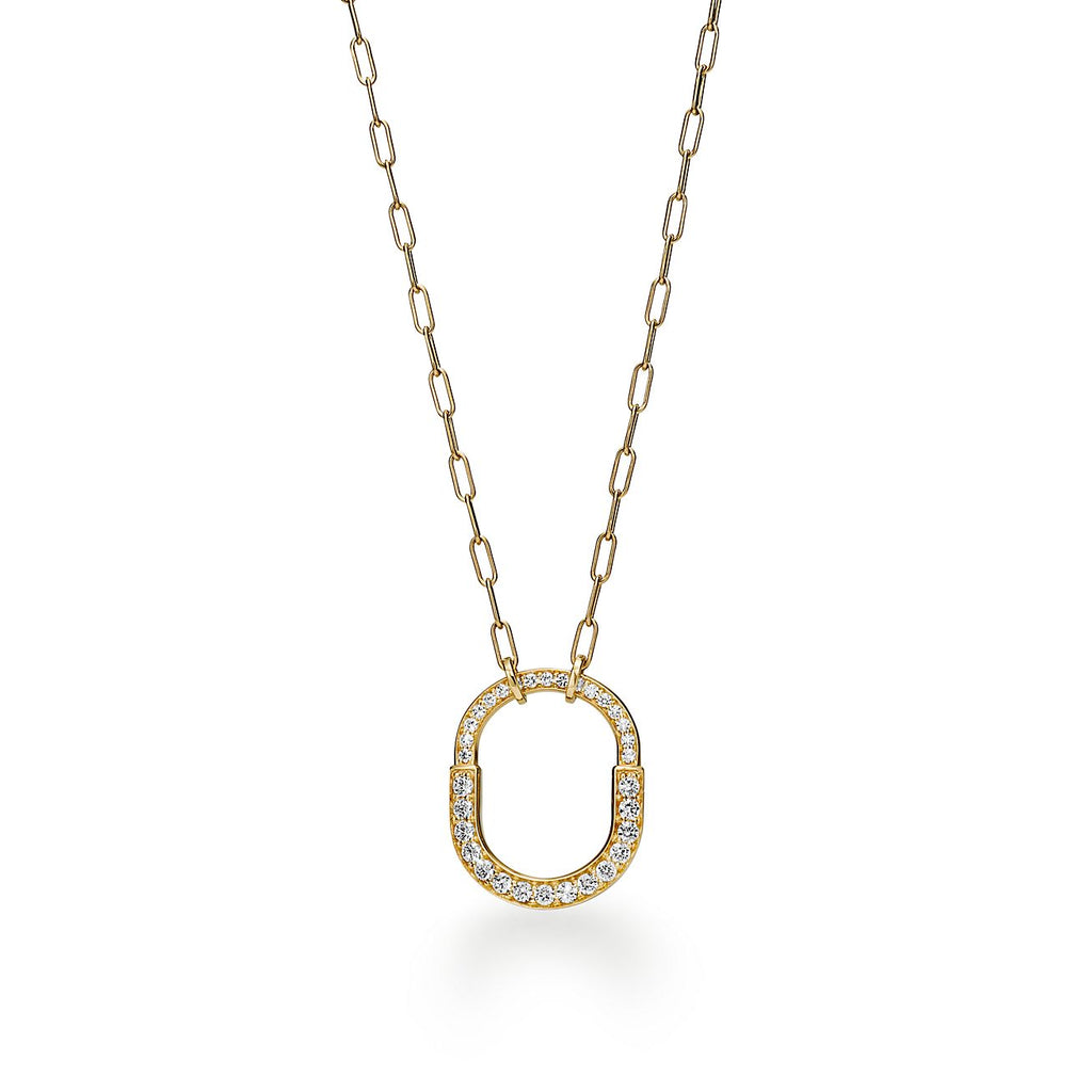 Tiffany Lock Pendant Pave Diamonds 18K Gold Necklace