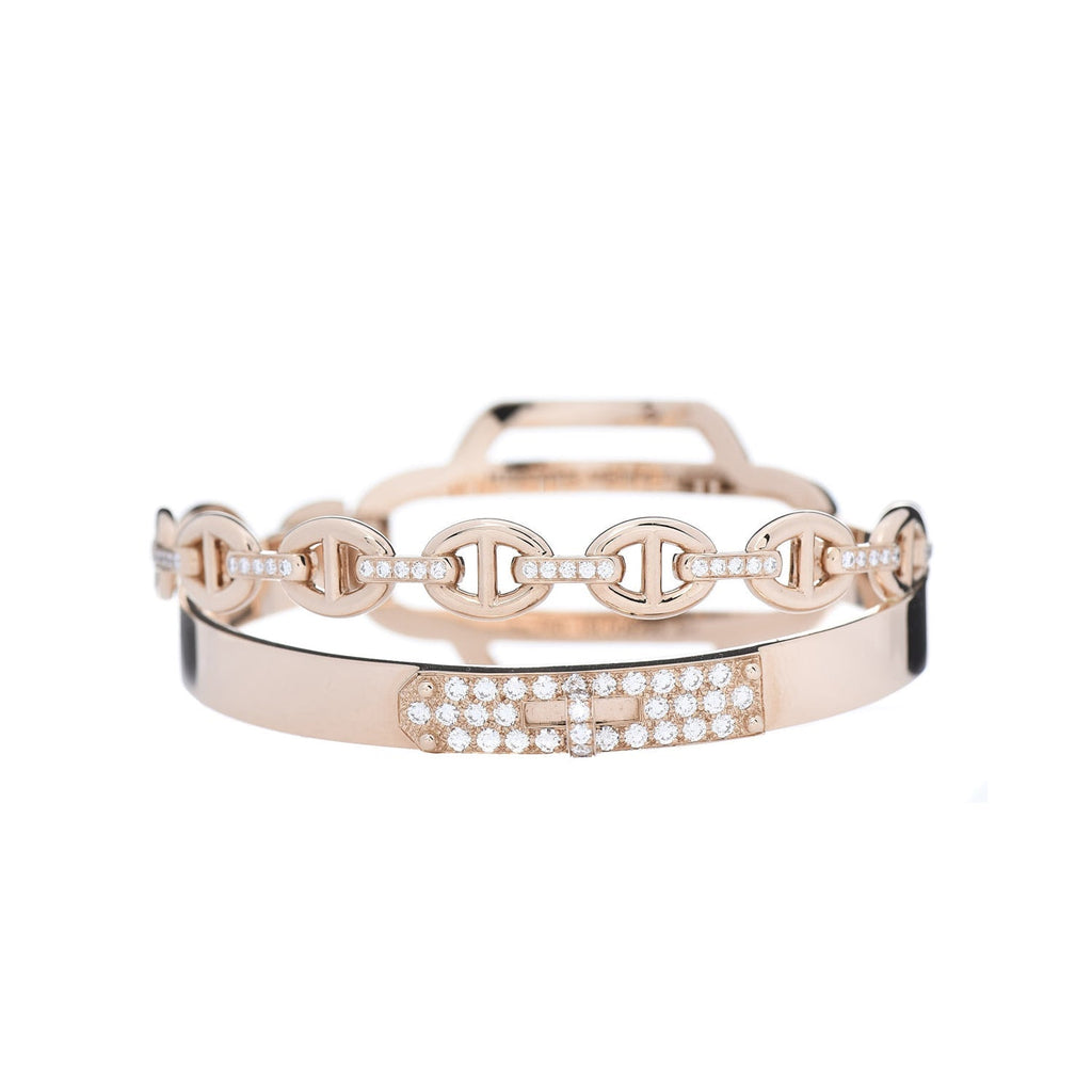 Hermes Kelly Double Tour Diamond 18K Gold Bracelet