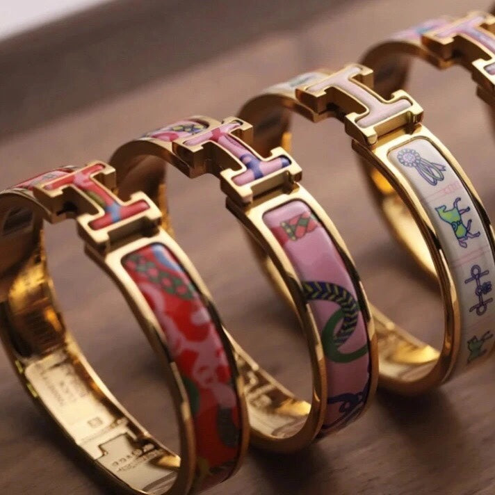 Hermes Clic Panoplie Equestre Pink 18K Gold Bracelet