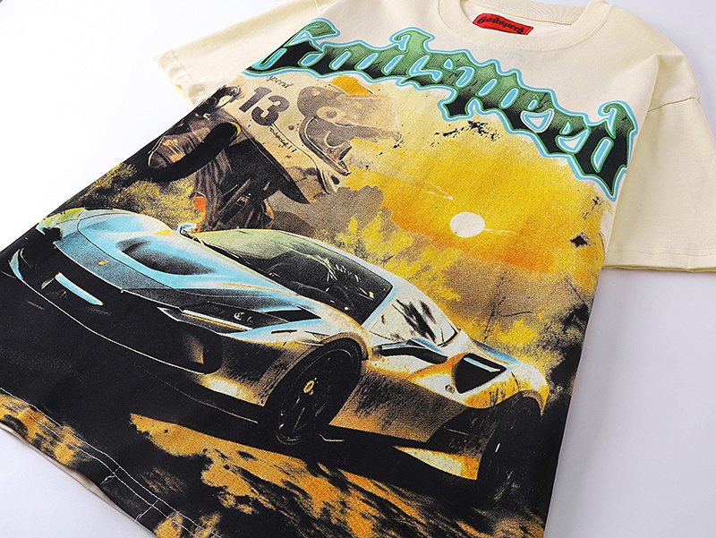 Godspeed Cream Car Graphic Short-Sleeve T-Shirt — detail