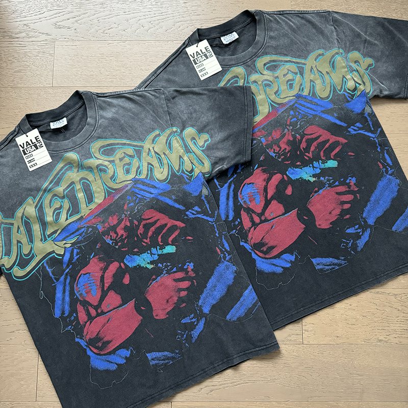 VALE USA Washed Black Front Graphic T-Shirt — context