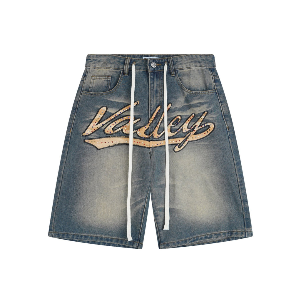 VALLEY Embellished Blue Denim Jorts — front