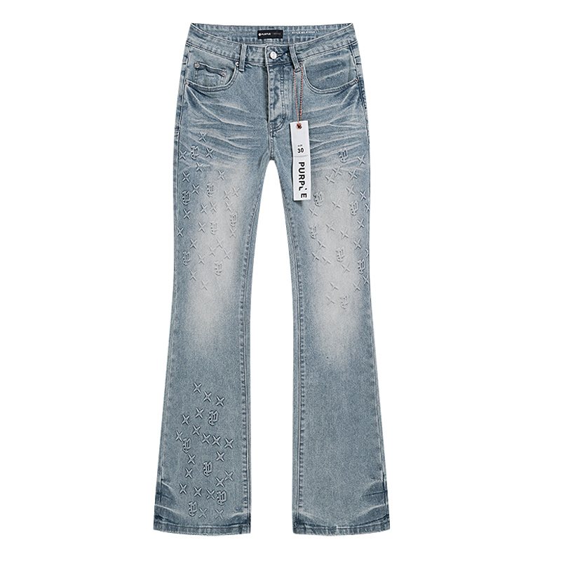 Purple Brand Light Blue Embossed Lower-Leg Jeans — hero