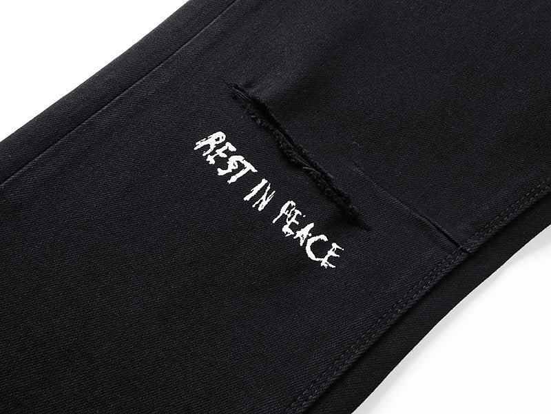 R+A Black Cross Graphic Jeans — detail