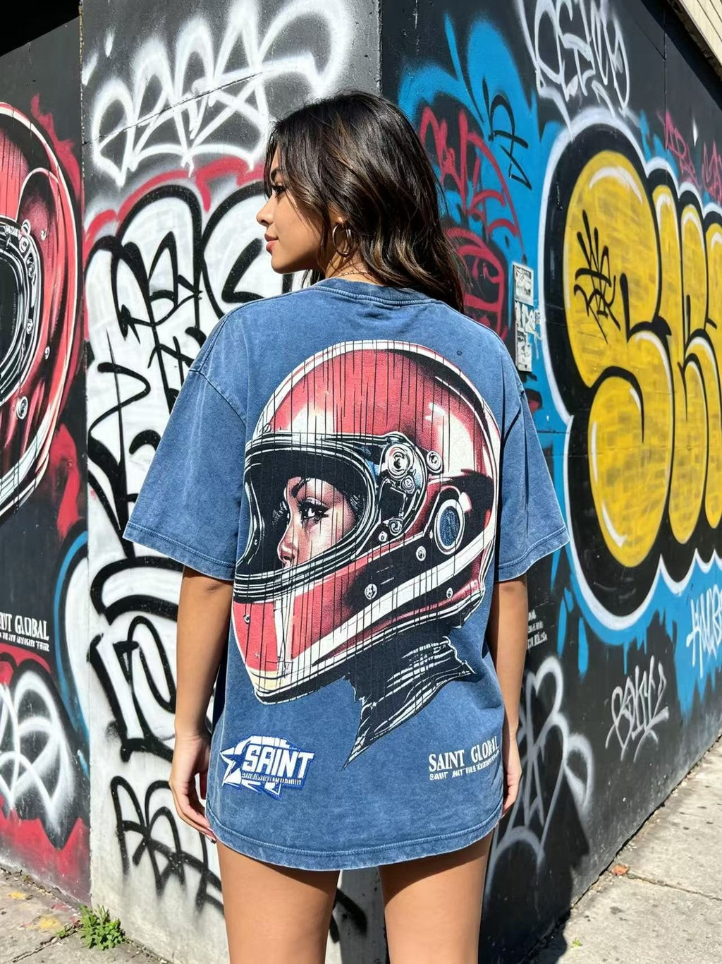 SAINT Washed Rhinestone Graphic T-Shirt — model
