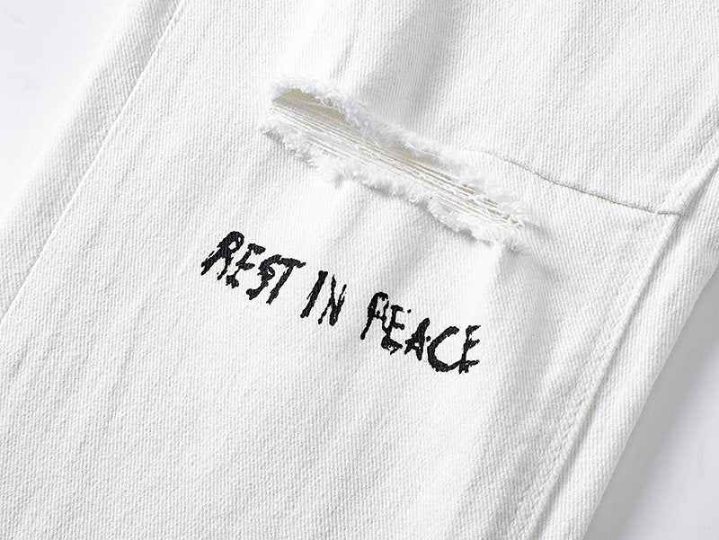 R+A White Cross Graphic Jeans — detail
