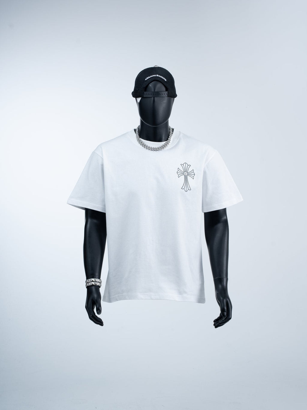 Chrome Hearts Firework Rhinestone Cross Graphic T-Shirt — front