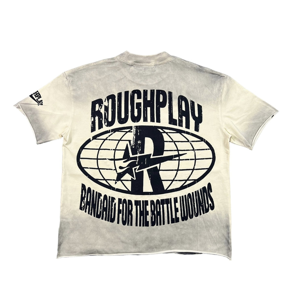Rough Play Rhinestone Graphic T-Shirt - Cream — back