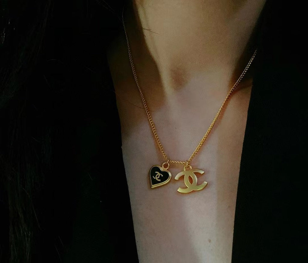 Chanel Black Heart 18K Gold Necklace