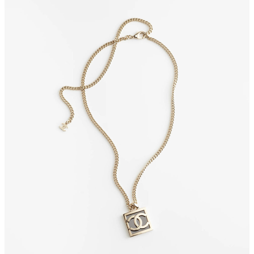Chanel Square Logo 18K Gold Necklace