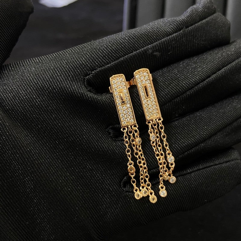 Hermes Kelly Gavroche Full Diamond 18K Gold Earrings