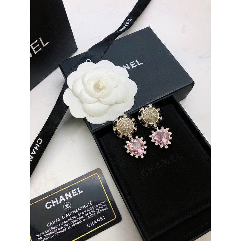 Chanel Heart Pink Crystal 18K Gold Earrings