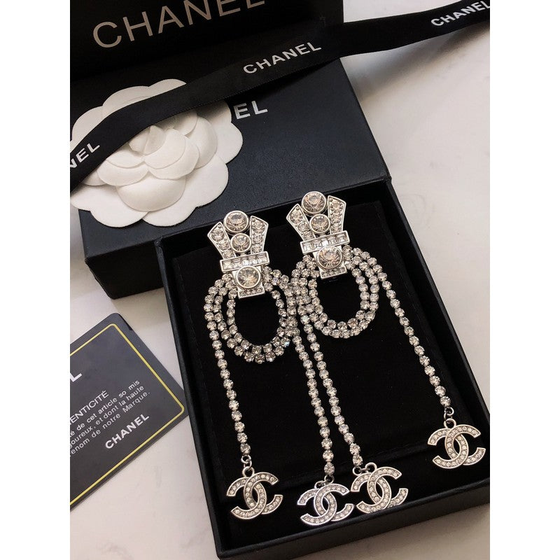 Chanel Tassel Crystal 18K Gold Earrings