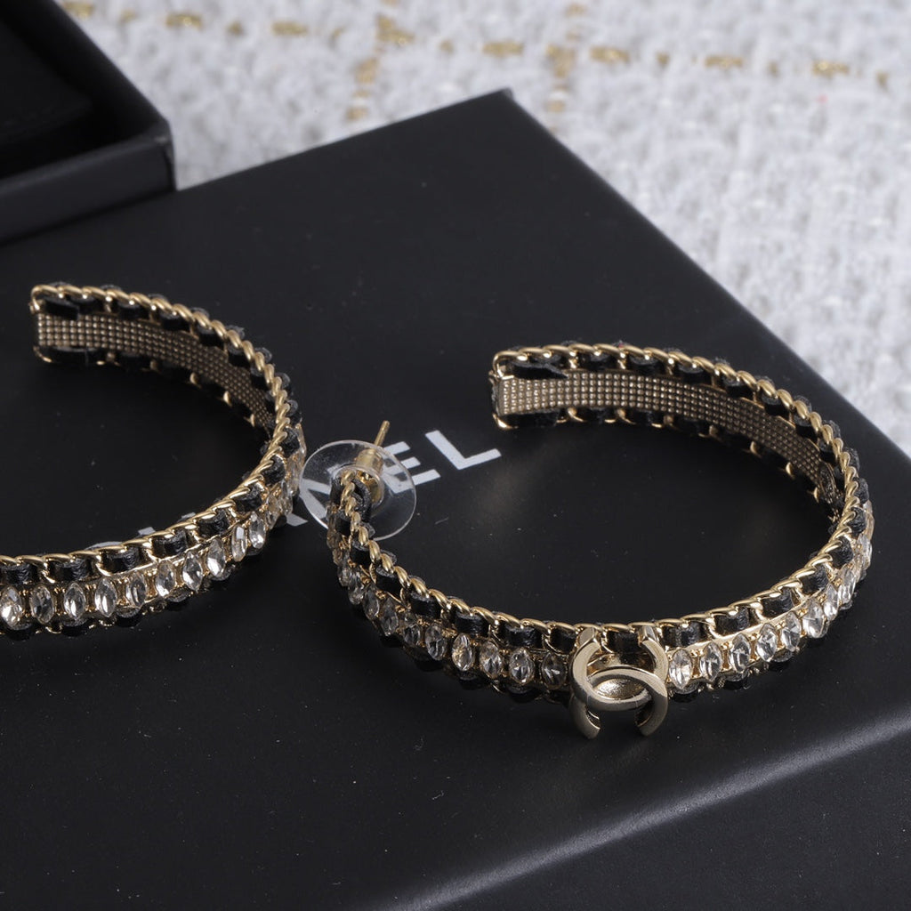 Chanel Leather Chain 18K Gold Earrings