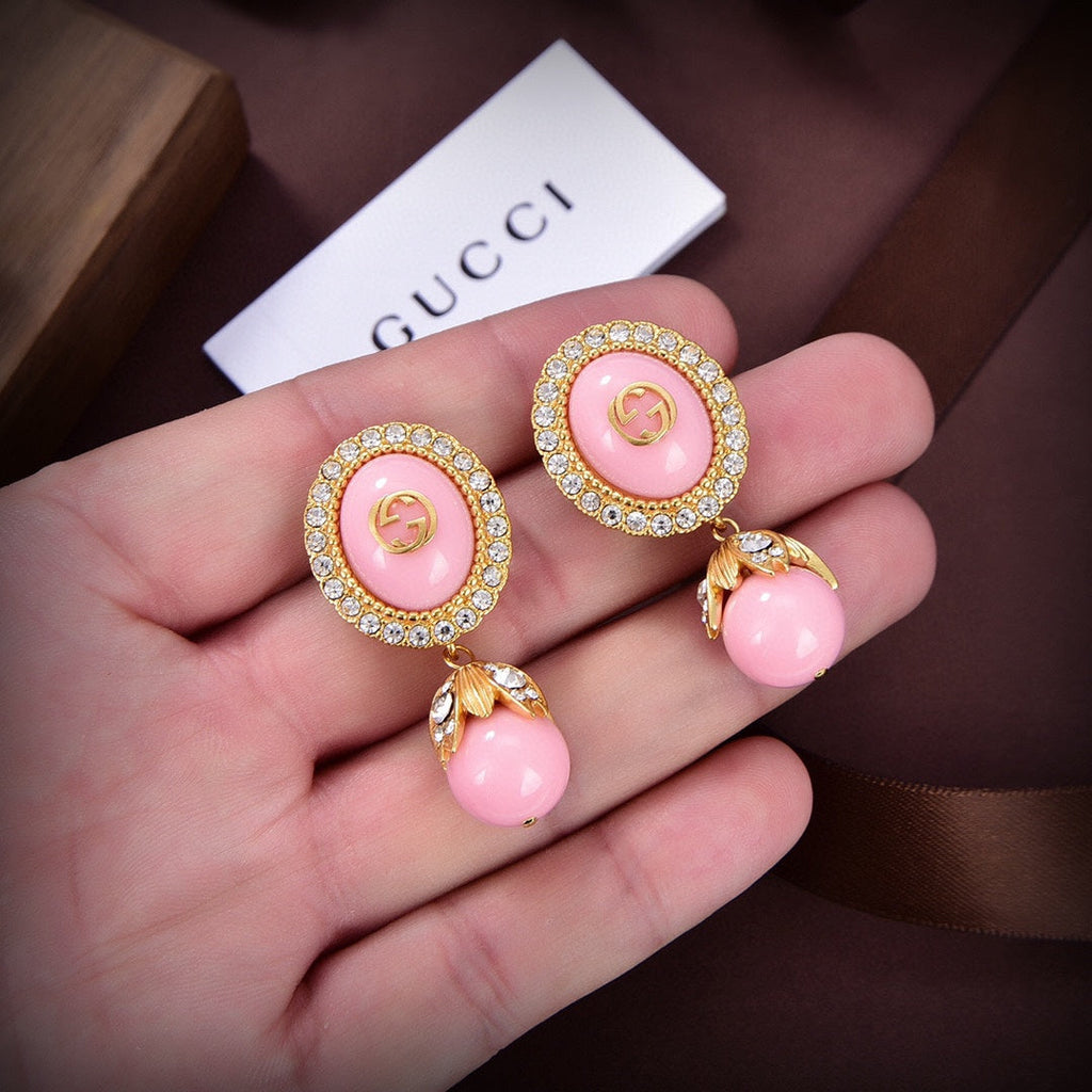 Gucci Double Pink Pearls 18K Gold Earrings