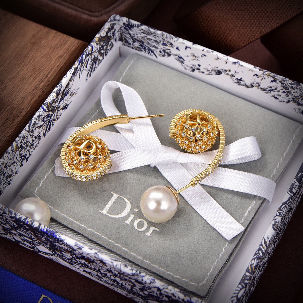 Dior Tribales White Resin Pearls 18K Gold Earrings