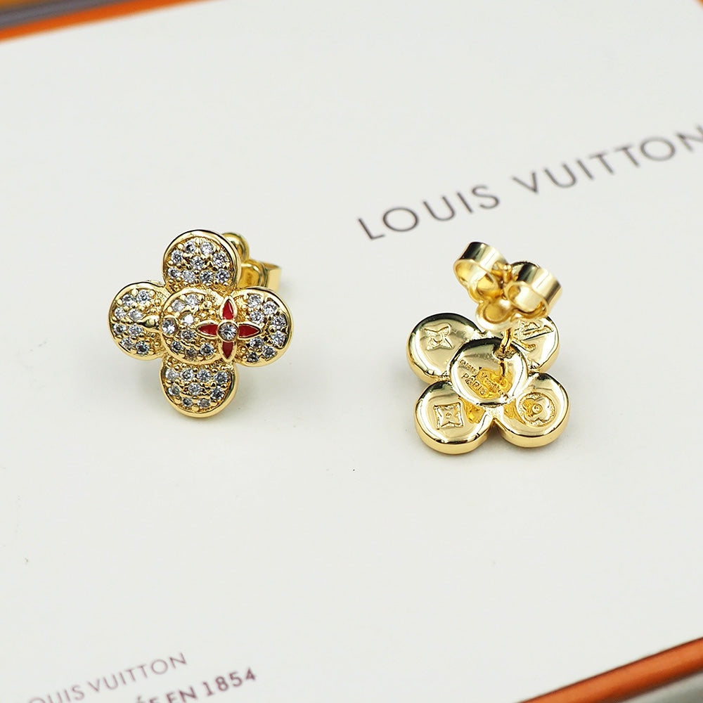 Louis Vuitton Vivienne Diamond 18K Gold Earrings