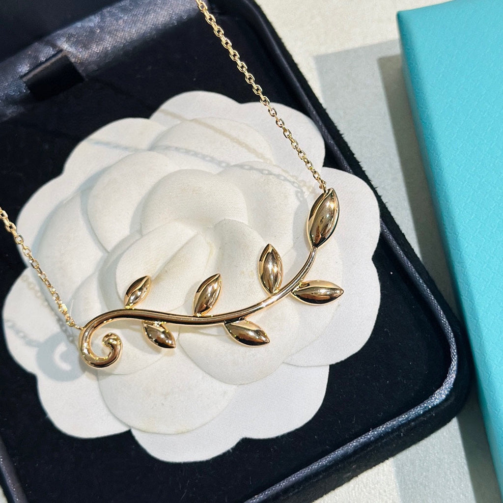 Tiffany Olive Leaf Vine Pendant 18K Gold Necklace