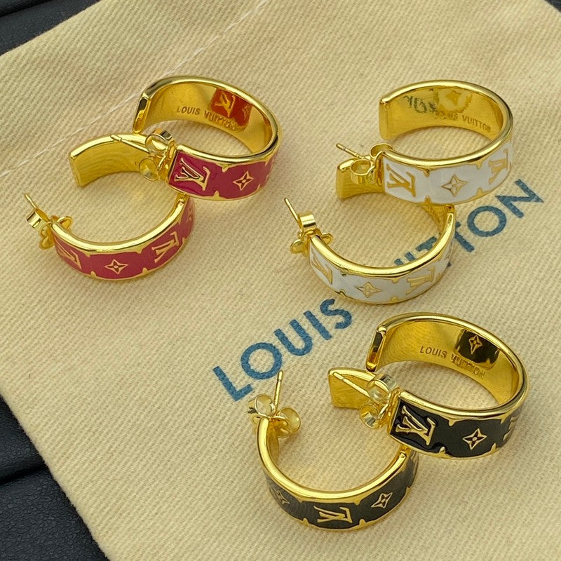 Louis Vuitton Nanogram Enamel 18K Gold Earrings